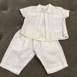 Jeanbourget linen button down shorts and shirt set size 3 months NWOT